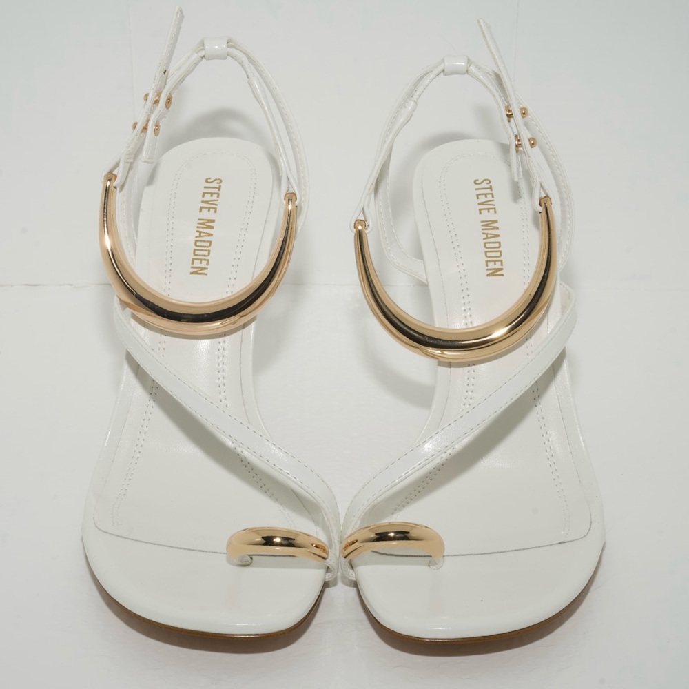 Steve Madden Tia Heels in White with Gold Hardware Women’s Size 8.5 New In Box! - Picture 2 of 14